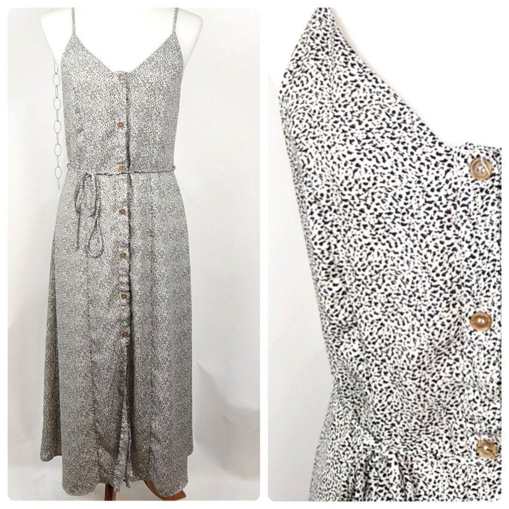 Sienna Sky Animal Print Spaghetti Strap Camisole V Neck Midi Dress Tie Waist M